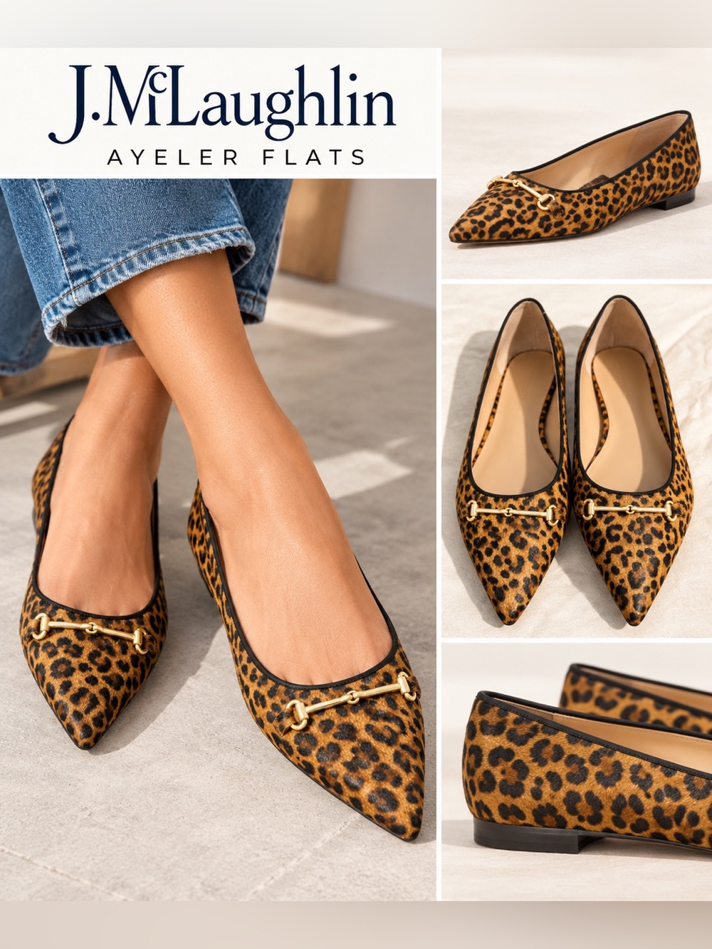 J.McLaughlin Ayeler Leopard Calf Hair Pointed Toe Flats 9.5 NWOB